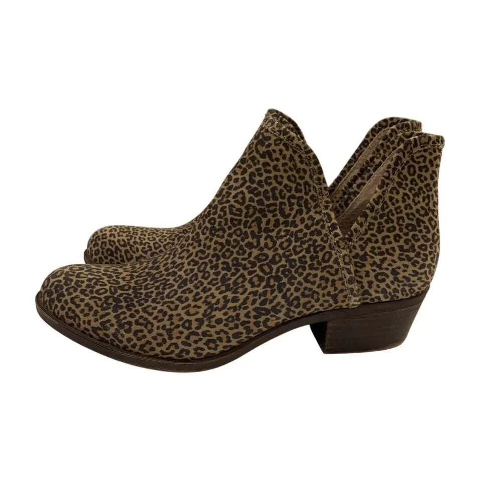 Lucky Brand Women's Leopard Block Heel Ankle Booties 8.5 Western Mob Wife Baddie